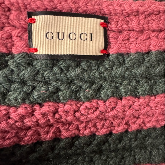 Auth Gucci X Long Thick Knit Pink Green Striped Muffler Stole Scarf - Picture 13 of 16